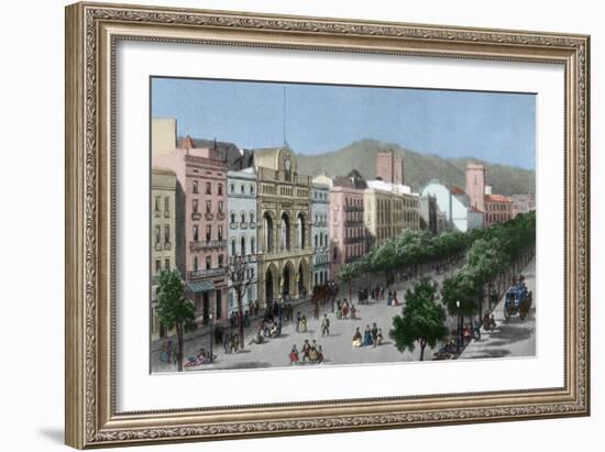 Spain. Catalonia. Barcelona. Lithography. La Rambla and the Gran Teatro Del Liceo (Opera House)-null-Framed Giclee Print