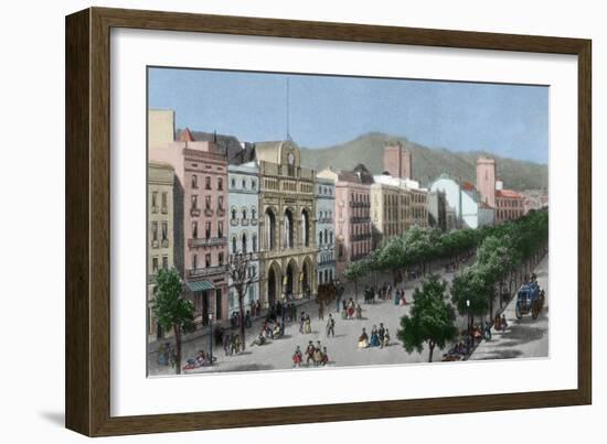 Spain. Catalonia. Barcelona. Lithography. La Rambla and the Gran Teatro Del Liceo (Opera House)-null-Framed Giclee Print