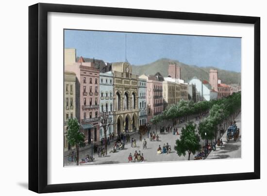 Spain. Catalonia. Barcelona. Lithography. La Rambla and the Gran Teatro Del Liceo (Opera House)-null-Framed Giclee Print