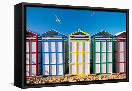 Spain, Costa Brava, Beach Huts-Peter Adams-Framed Premier Image Canvas