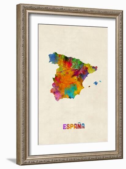 Spain Espana Watercolor Map-Michael Tompsett-Framed Art Print