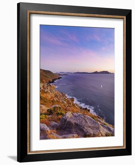 Spain, Galicia, Cangas, Yacht Sailing in Sea at Dusk-Shaun Egan-Framed Photographic Print