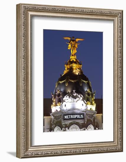 Spain, Madrid, Grain Via, Metropolis-Haus, Detail, Twilight-Chris Seba-Framed Photographic Print