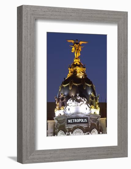 Spain, Madrid, Grain Via, Metropolis-Haus, Detail, Twilight-Chris Seba-Framed Photographic Print