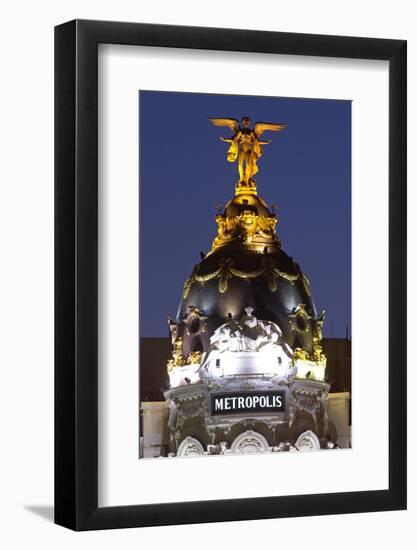 Spain, Madrid, Grain Via, Metropolis-Haus, Detail, Twilight-Chris Seba-Framed Photographic Print