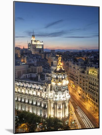 Spain, Madrid, Metropolis Building and Gran Via-Michele Falzone-Mounted Photographic Print