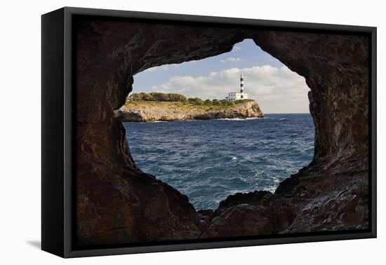 Spain, Mallorca, East Coast, Lighthouse of Portocolom, Punta De S'Homonet, Rock Hole-Rainer Mirau-Framed Premier Image Canvas