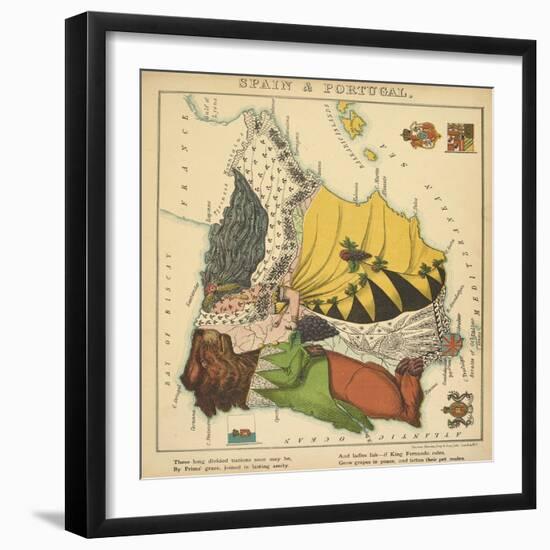 Spain & Portugal, Geographical Fun: Being Humourous Outlines of Various Countries, 1869-Lilian Lancaster-Framed Giclee Print