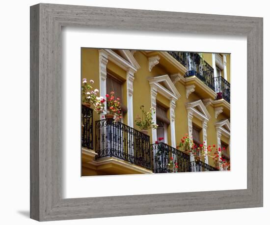 Spain, Sevilla, Andalucia Geraniums hang over iron balconies of traditional houses-Merrill Images-Framed Photographic Print