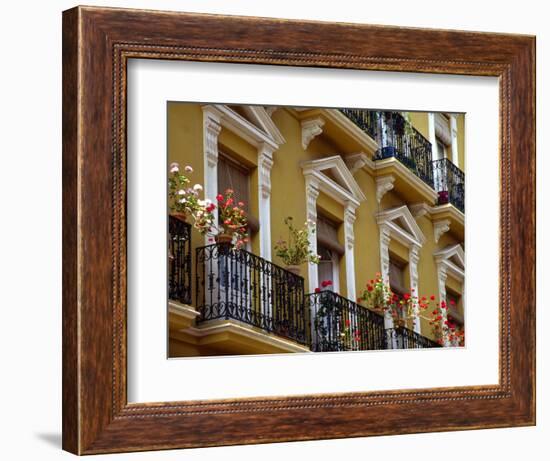 Spain, Sevilla, Andalucia Geraniums hang over iron balconies of traditional houses-Merrill Images-Framed Photographic Print