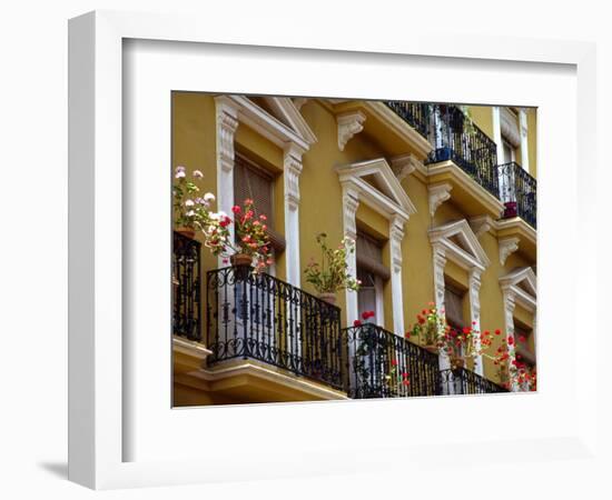 Spain, Sevilla, Andalucia Geraniums hang over iron balconies of traditional houses-Merrill Images-Framed Photographic Print