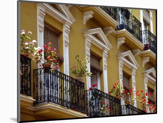 Spain, Sevilla, Andalucia Geraniums hang over iron balconies of traditional houses-Merrill Images-Mounted Photographic Print