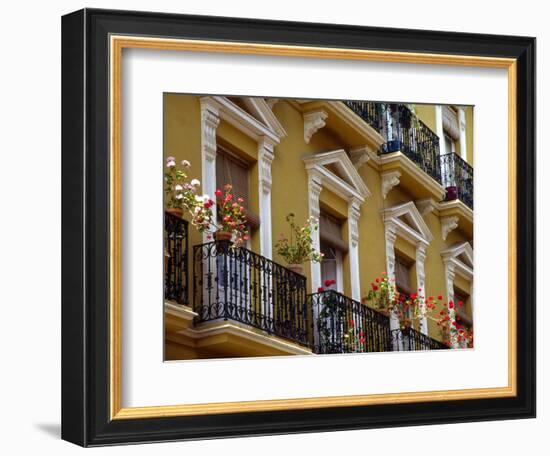 Spain, Sevilla, Andalucia Geraniums hang over iron balconies of traditional houses-Merrill Images-Framed Photographic Print