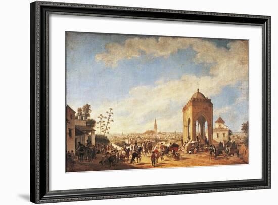 Spain, Seville, Cruz Del Campo, Temple Overlooking City-Johann Christian Fiedler-Framed Giclee Print