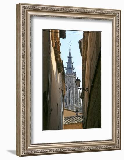 Spain, Toledo. Cathedral Steeple and Streetlight-Kymri Wilt-Framed Photographic Print