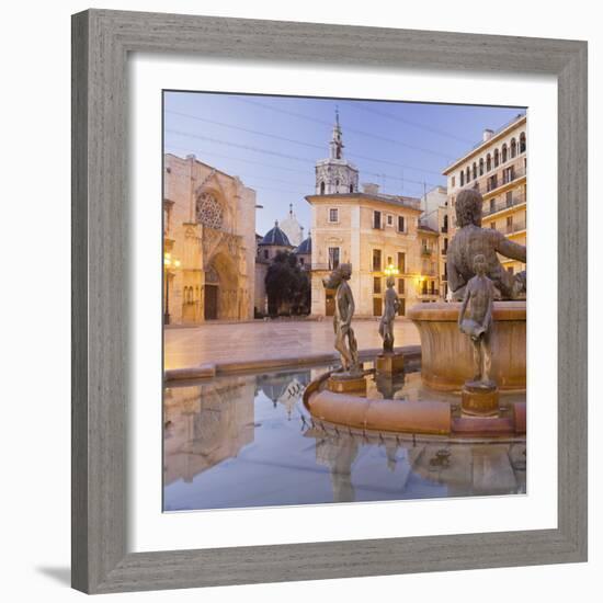 Spain, Valencia, Plaza De La Virgen, Turia Fountain, Catedral De Santa Mar’a De Valencia-Rainer Mirau-Framed Photographic Print