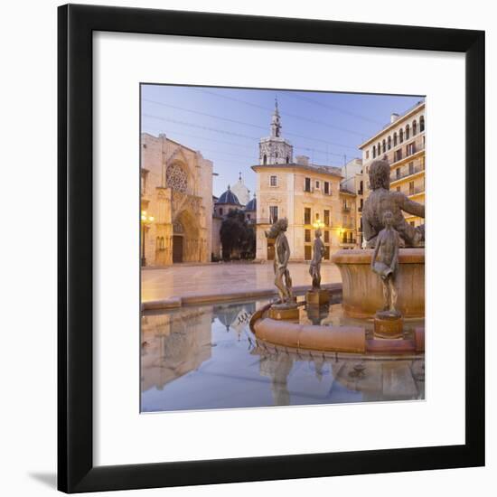 Spain, Valencia, Plaza De La Virgen, Turia Fountain, Catedral De Santa Mar’a De Valencia-Rainer Mirau-Framed Photographic Print