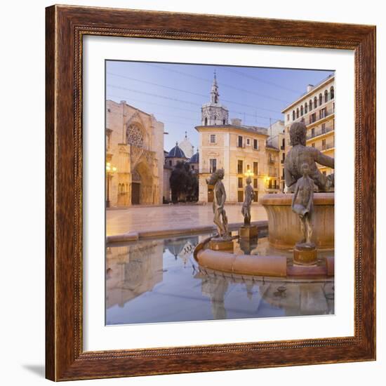 Spain, Valencia, Plaza De La Virgen, Turia Fountain, Catedral De Santa Mar’a De Valencia-Rainer Mirau-Framed Photographic Print