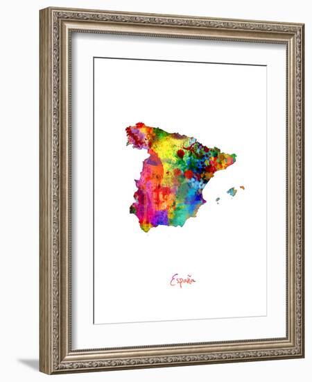 Spain Watercolor Map-Michael Tompsett-Framed Art Print