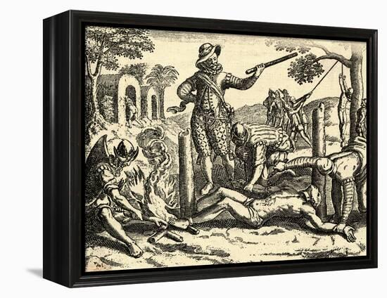 Spaniards Torturing Indian in New Grenada-null-Framed Premier Image Canvas