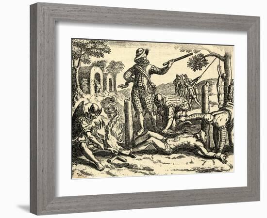 Spaniards Torturing Indian in New Grenada-null-Framed Giclee Print