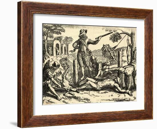 Spaniards Torturing Indian in New Grenada-null-Framed Giclee Print