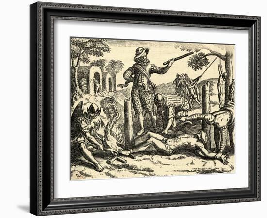 Spaniards Torturing Indian in New Grenada-null-Framed Giclee Print