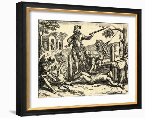 Spaniards Torturing Indian in New Grenada-null-Framed Giclee Print