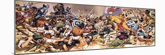 Spaniards under Attack from Aztecs-Mcbride-Mounted Giclee Print