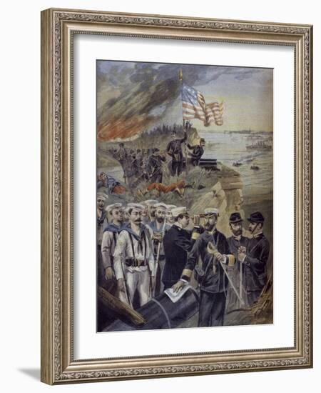 Spanish-American War, Landing at Guantanamo, Cuba, Illustration from 'Le Petit Journal'-Fortune Louis Meaulle-Framed Giclee Print