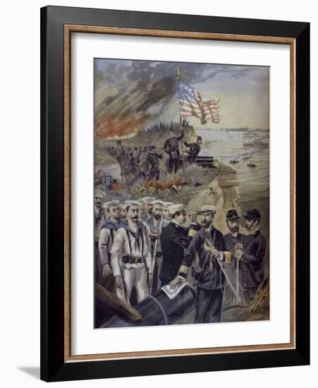 Spanish-American War, Landing at Guantanamo, Cuba, Illustration from 'Le Petit Journal'-Fortune Louis Meaulle-Framed Giclee Print