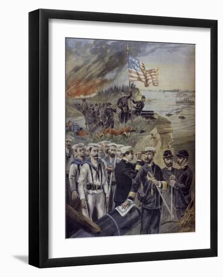 Spanish-American War, Landing at Guantanamo, Cuba, Illustration from 'Le Petit Journal'-Fortune Louis Meaulle-Framed Giclee Print
