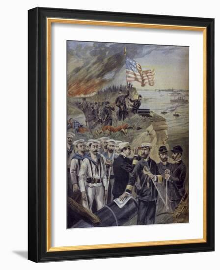 Spanish-American War, Landing at Guantanamo, Cuba, Illustration from 'Le Petit Journal'-Fortune Louis Meaulle-Framed Giclee Print