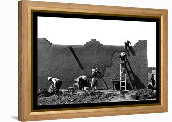 Spanish-American Women Replastering an Adobe House-Russell Lee-Framed Stretched Canvas