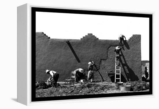 Spanish-American Women Replastering an Adobe House-Russell Lee-Framed Stretched Canvas