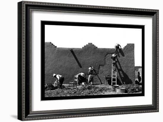 Spanish-American Women Replastering an Adobe House-Russell Lee-Framed Art Print