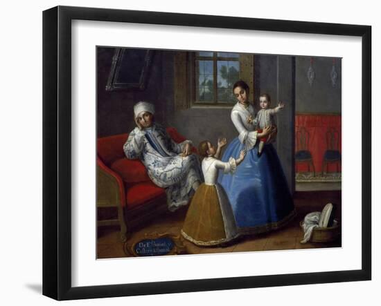 Spanish and Half-Blood, Painting on Theme of Miscegenation, 18th Century, Mexico-null-Framed Giclee Print