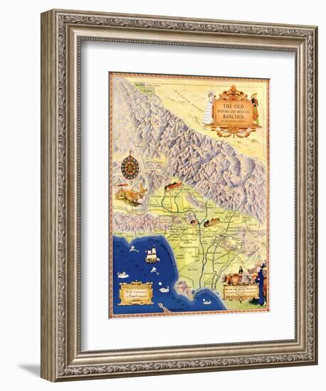 Spanish and Mexican Ranchos of Los Angeles - Panoramic Map-Lantern Press-Framed Art Print