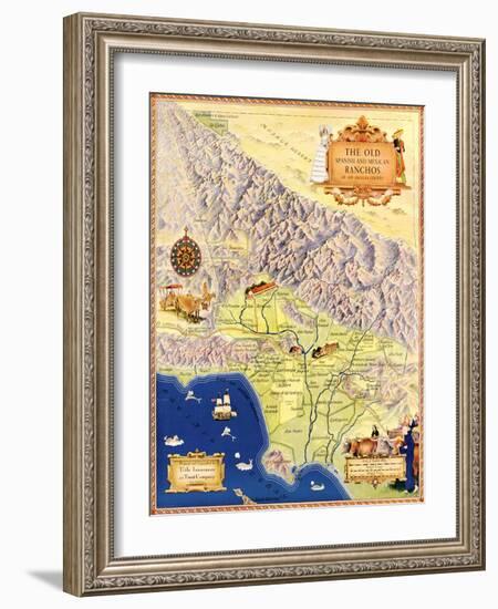 Spanish and Mexican Ranchos of Los Angeles - Panoramic Map-Lantern Press-Framed Art Print