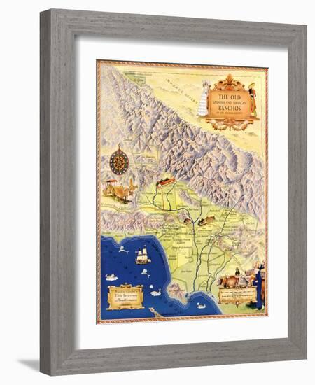 Spanish and Mexican Ranchos of Los Angeles - Panoramic Map-Lantern Press-Framed Art Print