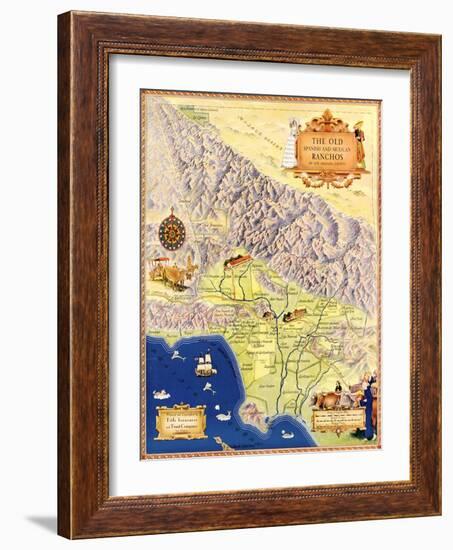 Spanish and Mexican Ranchos of Los Angeles - Panoramic Map-Lantern Press-Framed Art Print