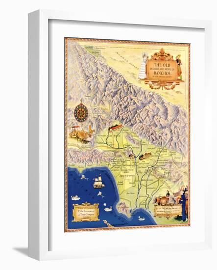 Spanish and Mexican Ranchos of Los Angeles - Panoramic Map-Lantern Press-Framed Art Print