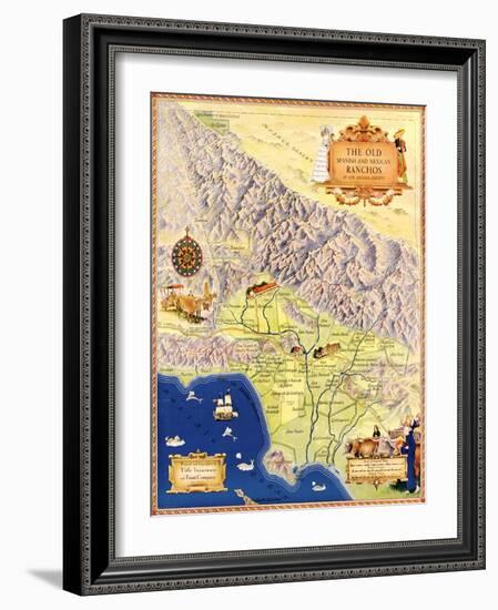 Spanish and Mexican Ranchos of Los Angeles - Panoramic Map-Lantern Press-Framed Art Print