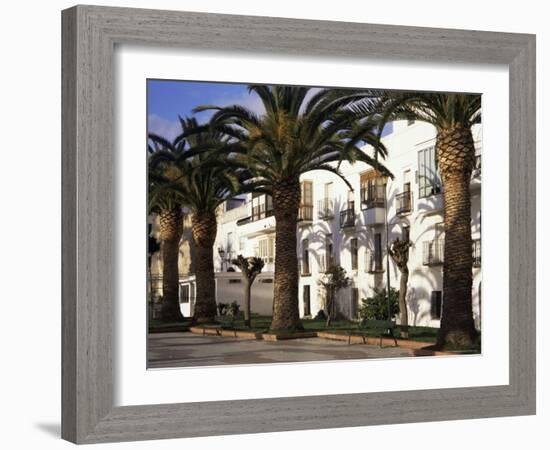 Spanish Architecture and Palm Trees, Tarifa, Andalucia, Spain-D H Webster-Framed Photographic Print