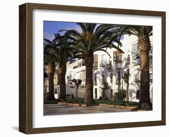 Spanish Architecture and Palm Trees, Tarifa, Andalucia, Spain-D H Webster-Framed Photographic Print