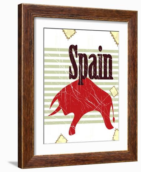 Spanish Bull On Grungy Background-elfivetrov-Framed Art Print