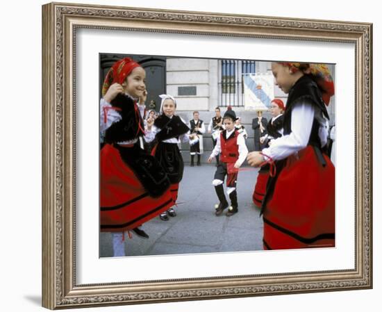 Spanish Children in National Dress Performing Outdoors at Plaza De La Puerto Del Sol, Madrid, Spain-Richard Nebesky-Framed Photographic Print