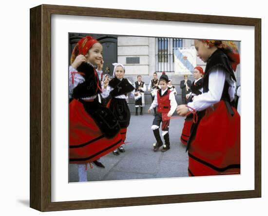 Spanish Children in National Dress Performing Outdoors at Plaza De La Puerto Del Sol, Madrid, Spain-Richard Nebesky-Framed Photographic Print