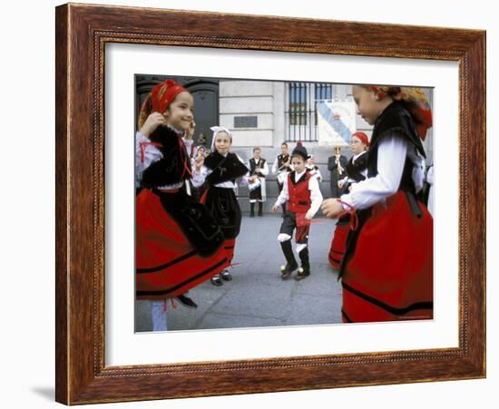 Spanish Children in National Dress Performing Outdoors at Plaza De La Puerto Del Sol, Madrid, Spain-Richard Nebesky-Framed Photographic Print