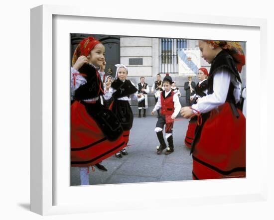 Spanish Children in National Dress Performing Outdoors at Plaza De La Puerto Del Sol, Madrid, Spain-Richard Nebesky-Framed Photographic Print